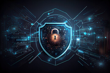 Cyber security Data protection Construction and protection of the virtual network against external attacks. AI generated illustration.