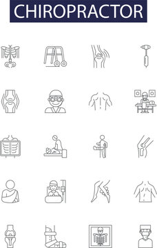 Chiropractor line vector icons and signs. Backache, Adjustments, Spinal, Manipulation, Neck, Pain, Muscle, Joints outline vector illustration set