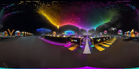 Painted Carousel: A Whimsical Display of Painting, Colorful Splashes, and Design. 3d illustration. ai generative technology vr ready, virtualrealityart.