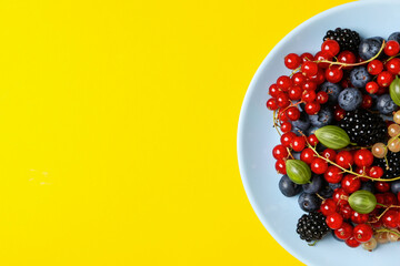 Concept of fresh food, berries, space for text