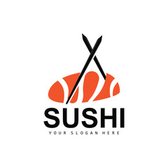 Sushi Logo, Japanese Food Sushi Seafood Vector, Japanese Cuisine Product Brand Design, Template Icon