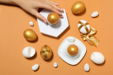 Concept of Richness, golden eggs, top view