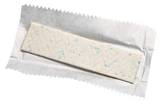 Chewing gum plate on wrapping paper isolated on transparent background