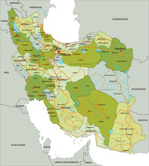 Highly detailed editable political map with separated layers. Iran.