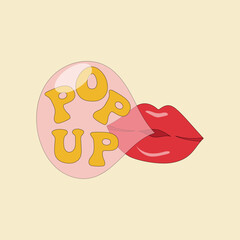 Woman lips with bubble gum 