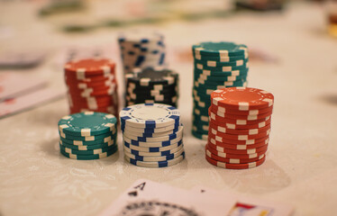 Poker chips close up view