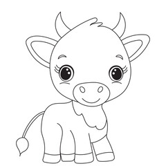 bull, calf character childrens coloring book, vector