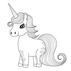 unicorn character childrens coloring book, vector
