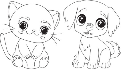 kitten and puppy childrens coloring book, sketch, outline vector