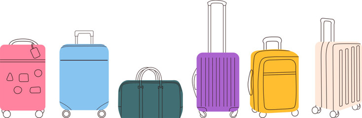 suitcase collection in doodle style vector