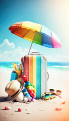 Summer holiday concept with summertime fun and activities in the perfect travel vacation in the sunshine