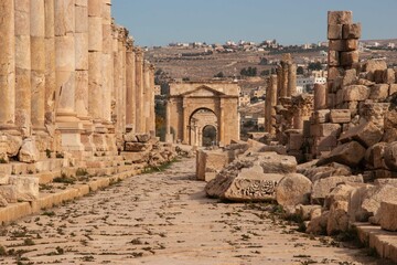 Jordan, Gerasa (Jerash) is ancient city that is six and a half thousand years old. Main street of...