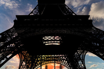 Eiffel Tower against the background of a beautiful sky at sunset. Paris, France