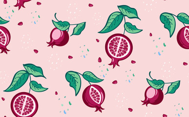 Seamless pattern illustration of pomegranate fruit