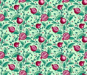 Vector seamless pattern illustration of pomegranate fruit