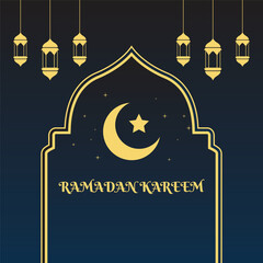 Ramadan Kareem Poster for Commemorating the Holy Month with Crescent and Star Symbols