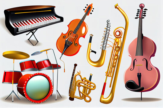 Different music instruments seamless pattern. Generative Ai