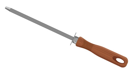 Kitchen tool with wooden handle. honing steel. Isolated on white