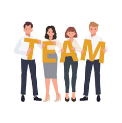 Fototapeta premium Business Teamwork concept. Successful team holding word 'TEAM' . diverse people. Business team Flat vector cartoon illustration