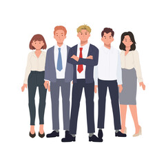 Obraz premium Business Teamwork concept. Successful team of five people. diverse people. Business team Flat vector cartoon illustration
