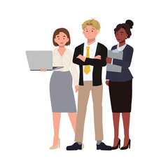 Business Team concept. 3 of diverse people. Business team Flat vector cartoon illustration