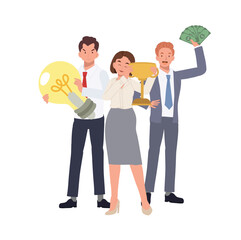 teamwork, award, corporate success concept. Happy business team winning prize. Flat vector cartoon illusrtation