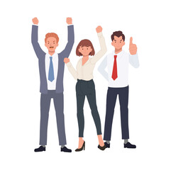 Obraz premium Business Teamwork concept. Successful team of three people. diverse people. Business team Flat vector cartoon illustration