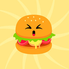 cute face hamburger character illustration