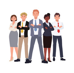 Business Teamwork concept. Successful team of five people. diverse people. Business team Flat vector cartoon illustration