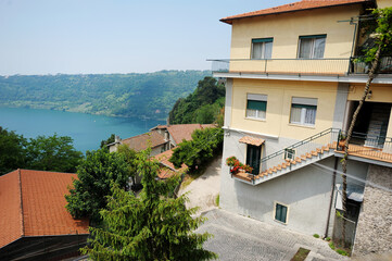 Typical street in beautiful town of Nemi, Italy