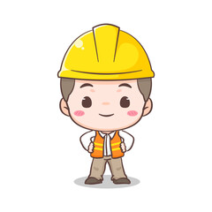 Cute Contractor or architecture Cartoon Character ready to work. People Building Icon Concept design. Isolated Flat Cartoon Style. Vector art illustration