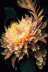 Fantasy abstract flowers on a dark background. AI