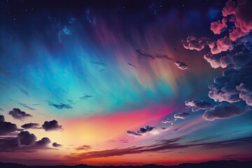 Beautiful multicolored sky after sunset, Used for background. Generative AI