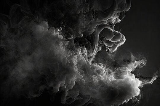 Soft smoke clouds in a dark, abstract background. Generative AI