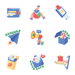 Collection of Flat Style Online Advertising Stickers 

