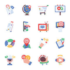 Pack of Business Marketing Flat Style Stickers 

