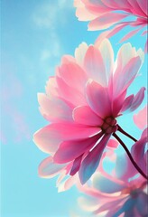  pink flower petals on the blue sky, watercolor style Generative AI