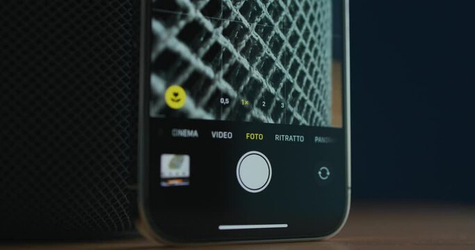 iPhone camera app on macro mode shooting Apple HomePod's fabric layer