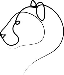 Puma, lioness, jaguar head line art drawing. Continuous one line drawing silhouette. Leopard for company logo identity or tattoo.