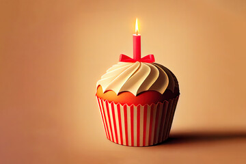 Cupcake with candle and present box celebration theme. Generative Ai