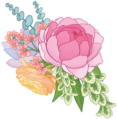 Floral Bouquet Illustration Isolated On White Background