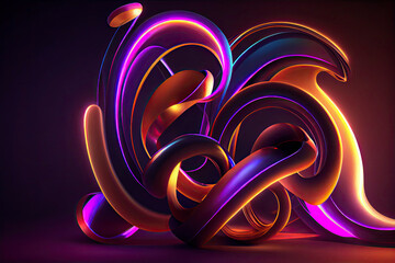 colorful background with abstract shape glowing in ultraviolet spectrum, curvy neon lines