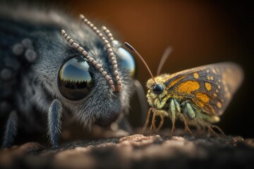 macro shots of a little insect and a butterfly. Generative AI