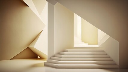 Obraz premium Abstract minimalistic neutral color space with staircase, photorealistic illustration, Generative AI