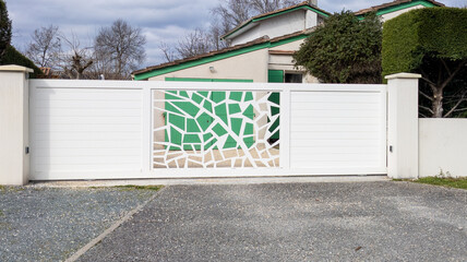 door white design slide steel gate aluminum portal modern of home suburbs house in street view