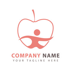 Healthy icon logo design with apple and abstract figures, vector illustration template.