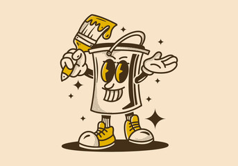 Paint bucket mascot character design in vintage color