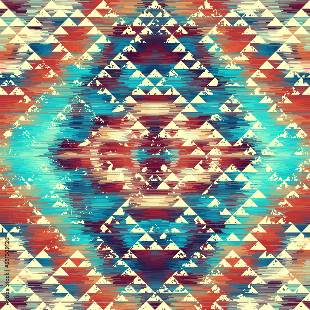 Poster Geometric abstract grunge vintage pattern. Aztec style. Seamless vector image.