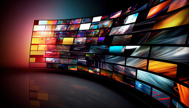 Digital contents concept. Social networking service. Streaming video. NFT. Non-fungible token. Wide angle visual for banners or advertisements.