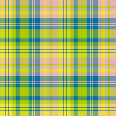 Seamless pattern in pretty yellow, green, blue and pink colors for plaid, fabric, textile, clothes, tablecloth and other things. Vector image.